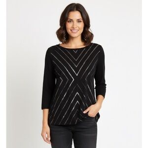 TOMMY HILFIGER Chevron Print Design Top, Women’s L, Black Silver